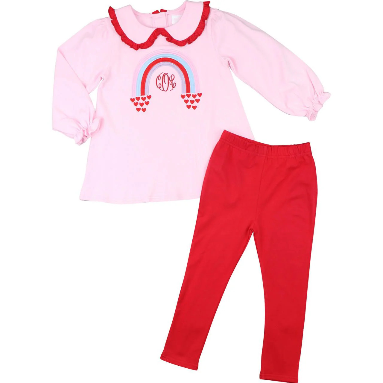 Pink And Red Valentine Rainbow Knit Legging Set | Cecil and Lou