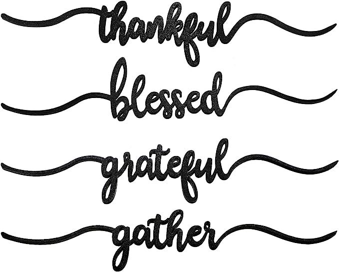 8 Pieces Thanksgiving Wood Cutout Cards Sign Thankful Grateful Blessed Gather Wood Word Table Dec... | Amazon (US)