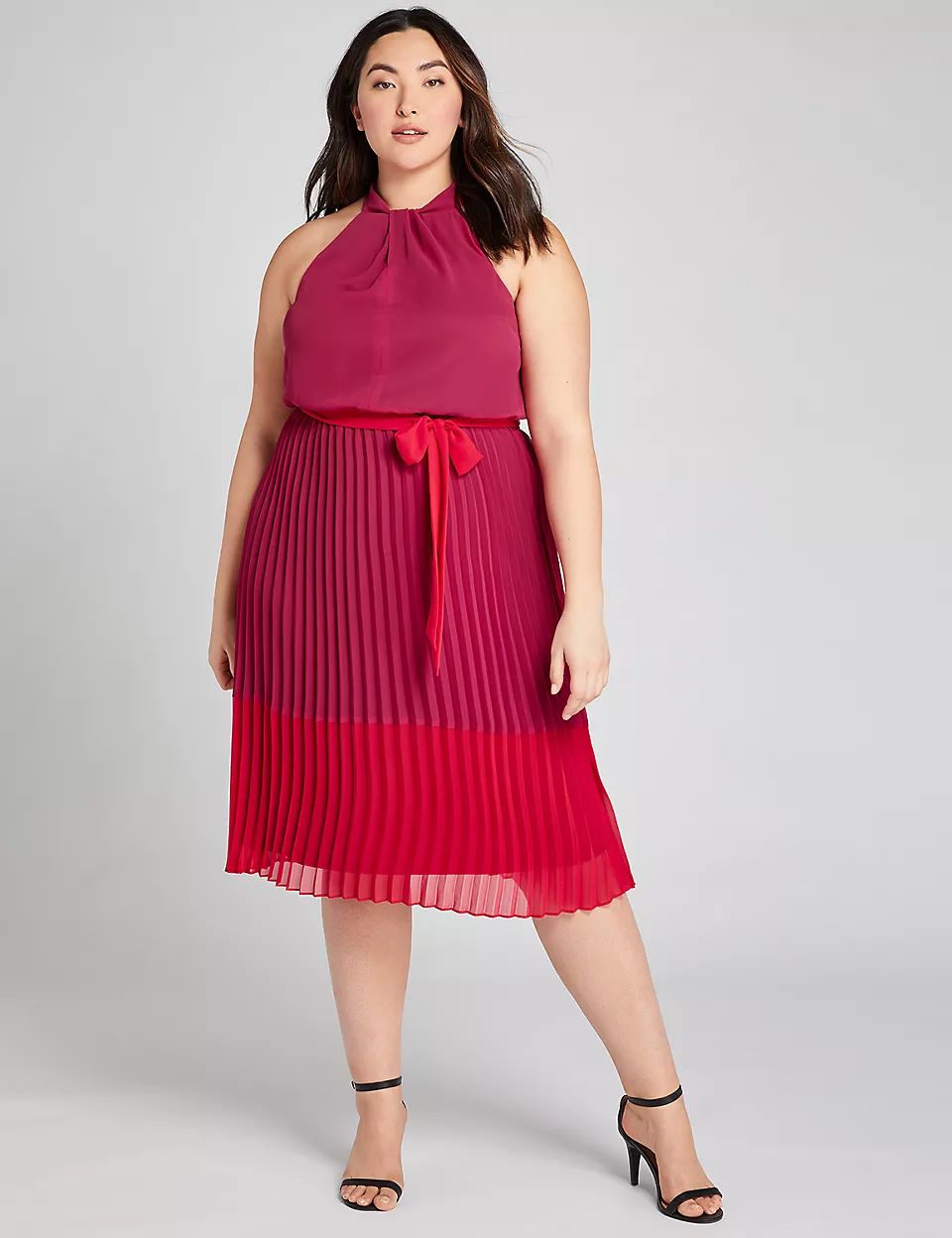 Pleated Colorblock Fit & Flare Dress | Lane Bryant (US)