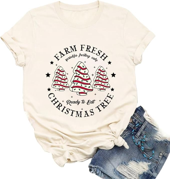 Ykomow Christmas Trees Shirt Womens Holiday Pine Tree Xmas Graphic Tees Christmas Family Shirt | Amazon (US)