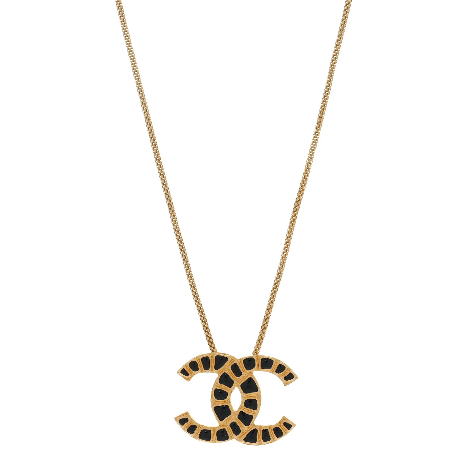 Resin Along The Nile CC Pendant Necklace Gold Black | FASHIONPHILE (US)