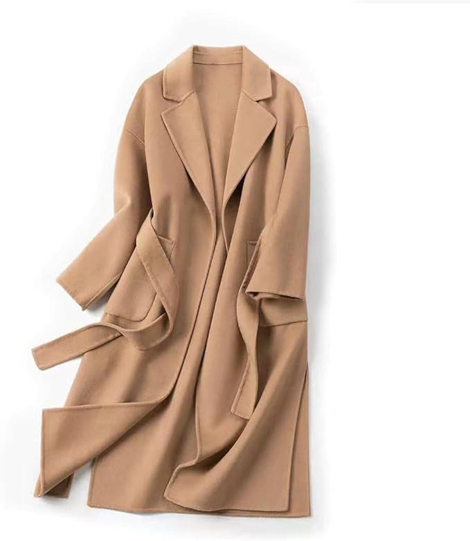 Get The Looks 100% Pure Wool Classic Oversized Wrap Coat Peak Lapel Belted Long Double-Faced Hand... | Amazon (US)