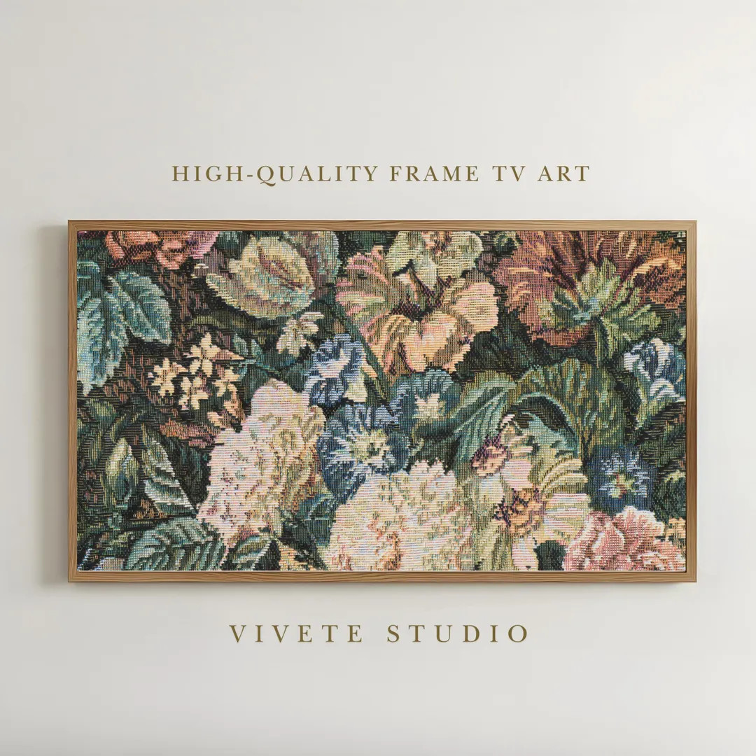 Moody Tapestry Floral TV Frame Art - Medieval Tapestry Antique Frame TV Art (Digital Download) | Etsy (US)