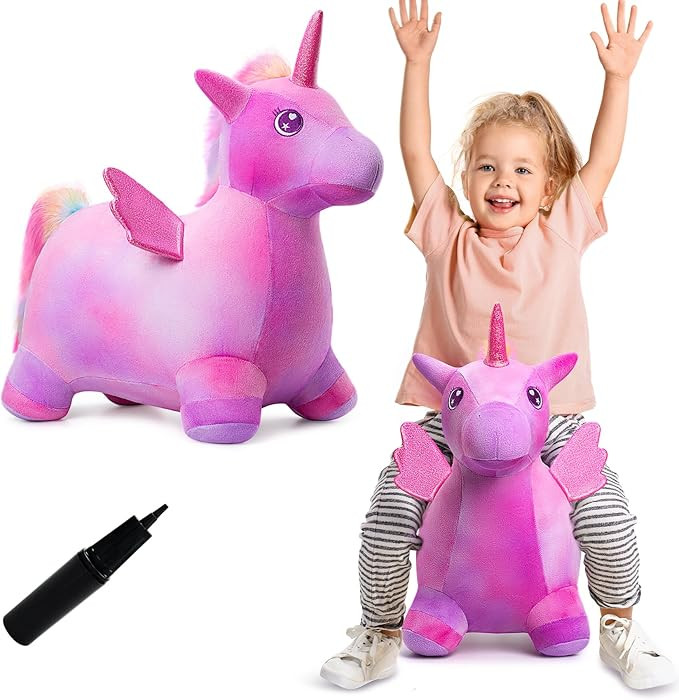 Unicorn Bouncy Horse Toys for 2 3 4 5 Year Old Girl Gifts, Plush Unicorn Ride On Bouncy Animal fo... | Amazon (US)