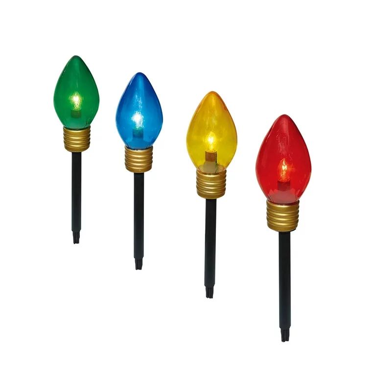 Jumbo Multi-Color C9 Lighted Holiday Yard Stakes with Clear Incandescent Bulbs, 4 Count, by Holid... | Walmart (US)
