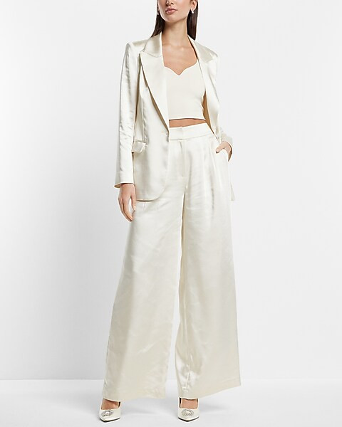 Bridal Super High Waisted Satin Wide Leg Pant | Express