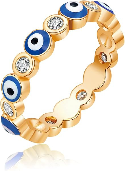 Evil Eye Ring for Women 18K White Gold Plated Evil Eye Band Cubic Zirconia Braided Engagement Pro... | Amazon (US)