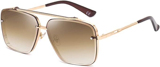 Retro Metal Sunglasses Rimless Vintage Square Sunglasses Men's Fashion 100% UV400 Prot... | Amazon (US)