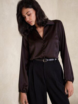 Satin Covered-Button Blouse | Banana Republic Factory