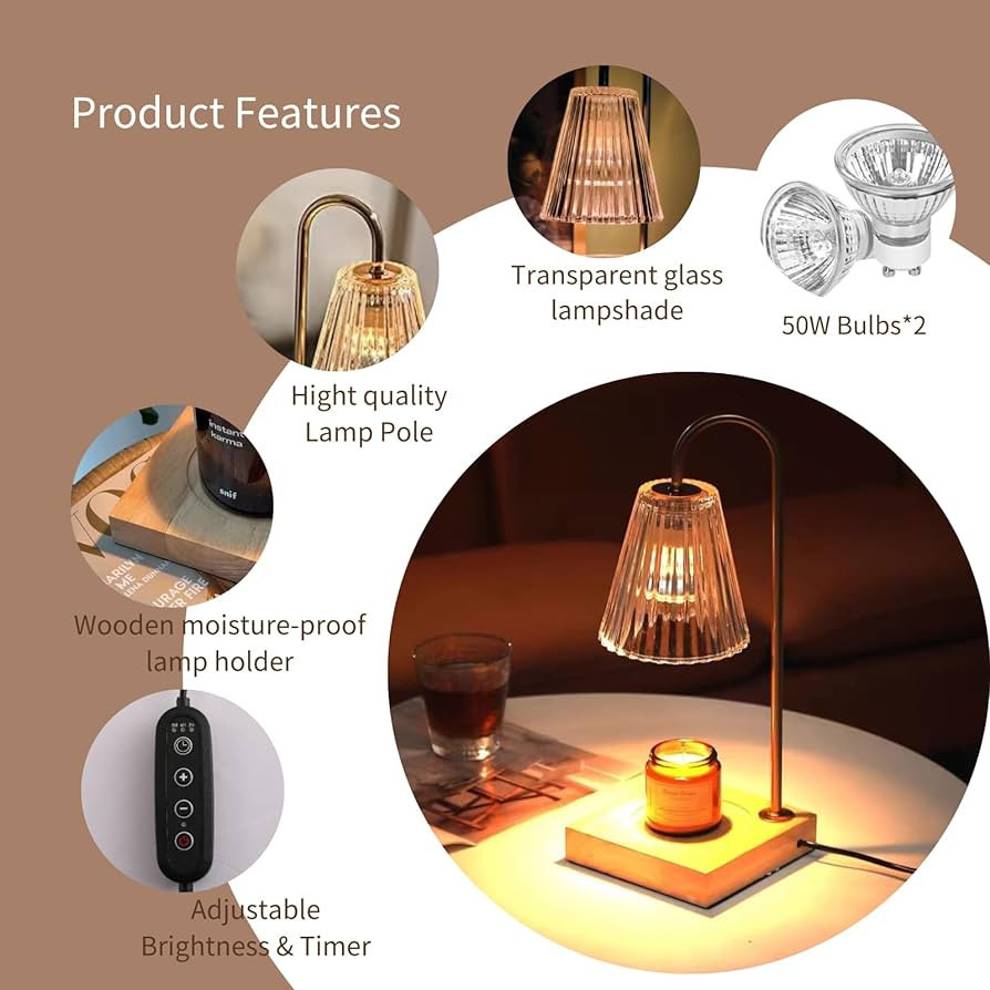 Lámpara calentadora de velas con temporizador, luz eléctrica ajustable para derretir velas en f... | Amazon (US)