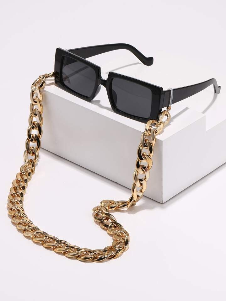 Square Frame Fashion Glasses & Chunky Fashion Glasses Chain | SHEIN