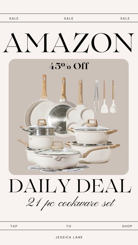 Amazon daily deal, save 45% off this 21 piece cookware set with utensils.Amazon kitchen, Amazon daily deal, cookware set, carote cookware 21 piece set

#LTKhome #LTKsalealert