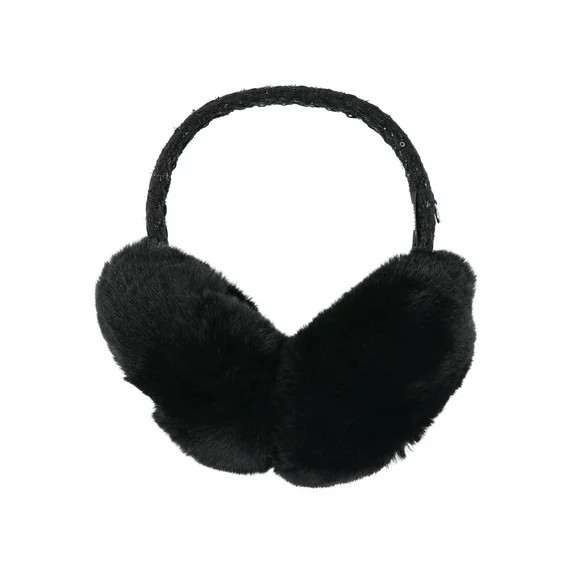 Madden NYC Women's Faux Fux Ear Muffs with Sequin Boucle Band, Black - Walmart.com | Walmart (US)