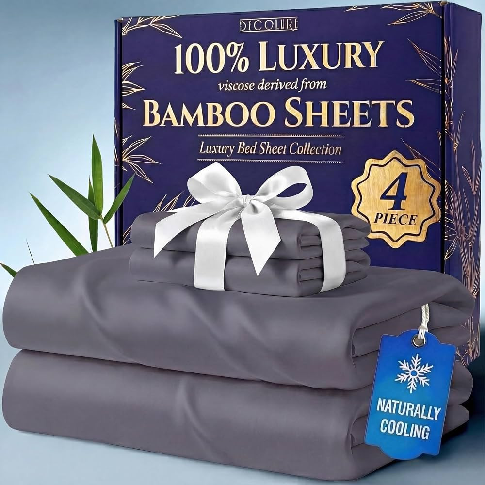 DECOLURE 100% Viscose Derived from Bamboo Sheets King Size - Luxury 4 Pc Naturally Cooling Sheets... | Amazon (US)