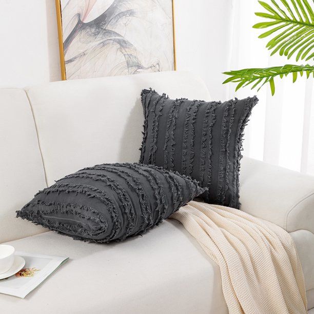 PiccoCasa 2Pcs 18"x18" Cotton Linen Throw Pillow Covers, Tassel Striped Decorative Cushion Covers... | Walmart (US)