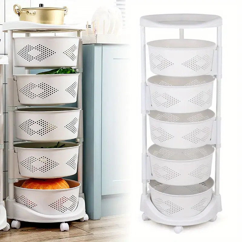 Local warehouseCNCEST 5-Tier Plastic Round Rotating Kitchen Storage Cart, Multifunctional Fruit V... | Temu Affiliate Program