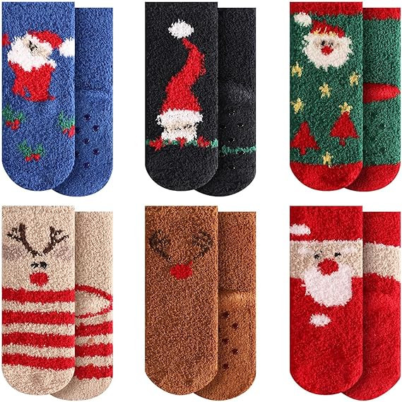 October Elf Christmas Fuzzy Socks for Kids Plush Cartoon Non Slip Slipper Winter Warm Fleece Sock... | Amazon (US)