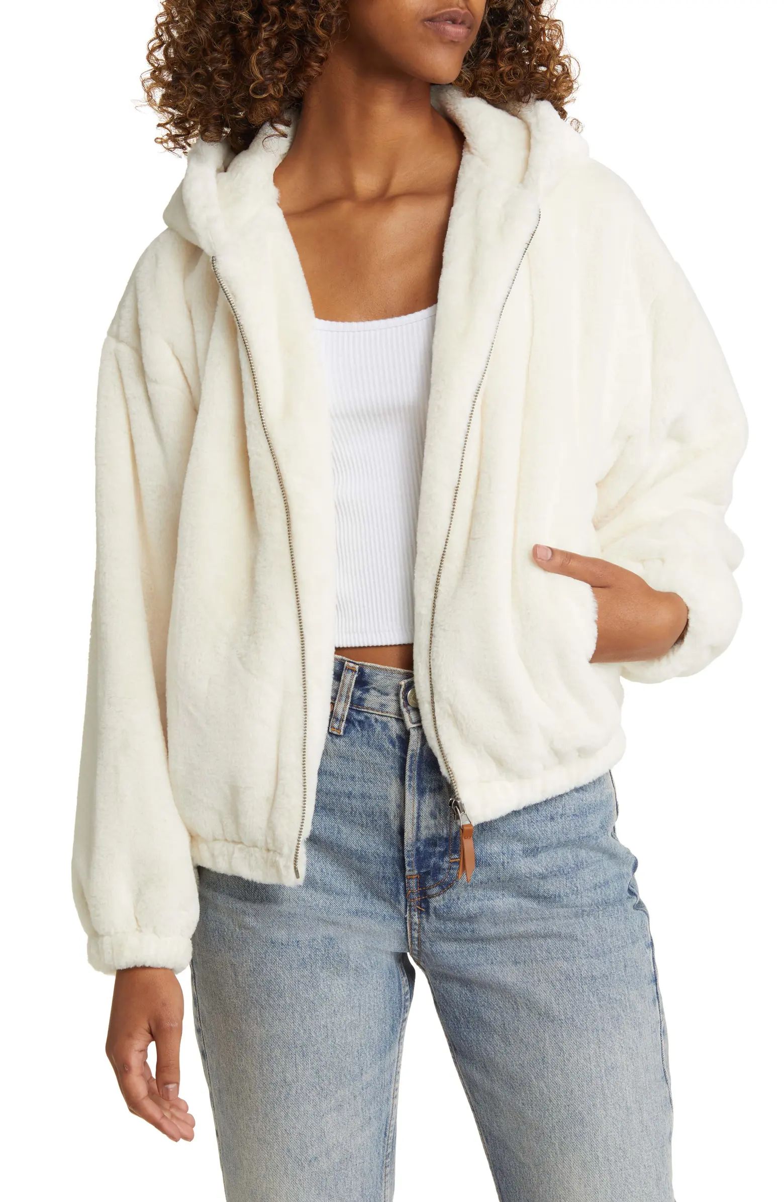 Faux Fur Zip-Up Hooded Jacket | Nordstrom