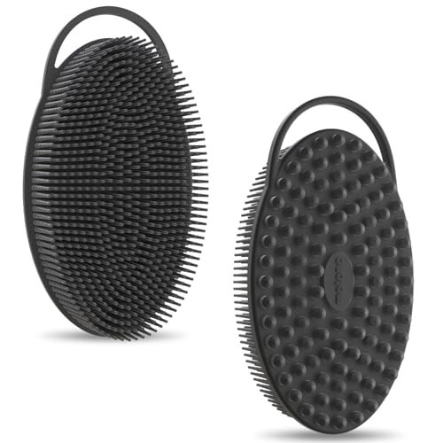 Metene 2 Pack Silicone Exfoliating Body Scrubber with Loop, Soft Body Scrubber for Men and Women, Shower and Bath Skincare Routine (Black) | Amazon (US)