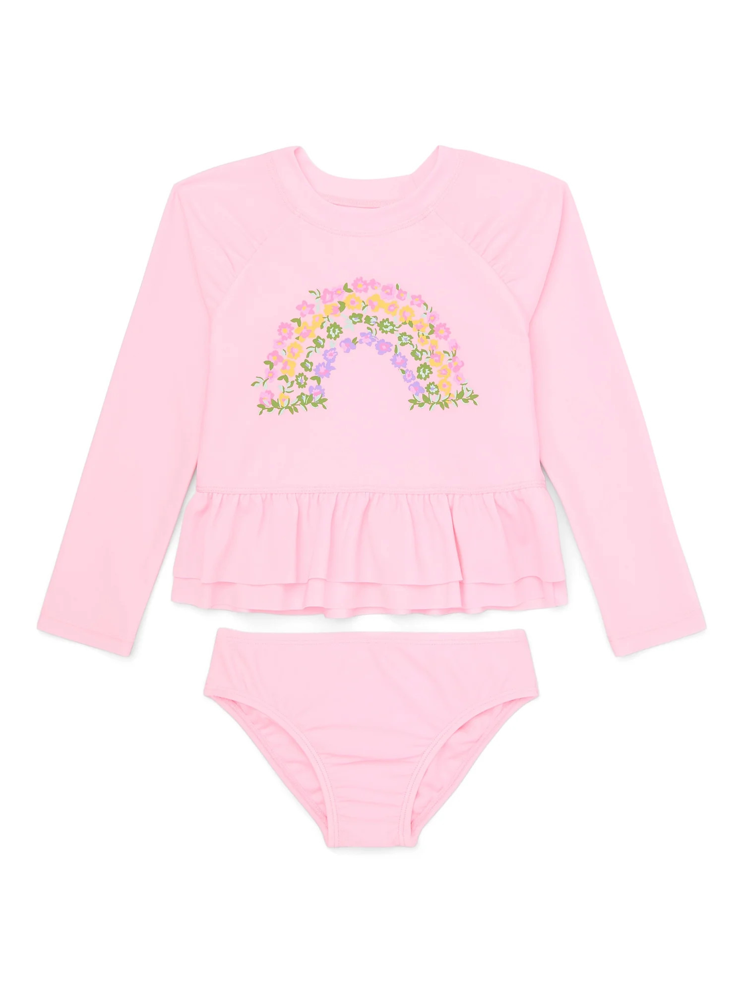 Wonder Nation Toddler Girl Ruffle Rash Guard Swim Set, 2-Piece, Size 12M-5T | Walmart (US)
