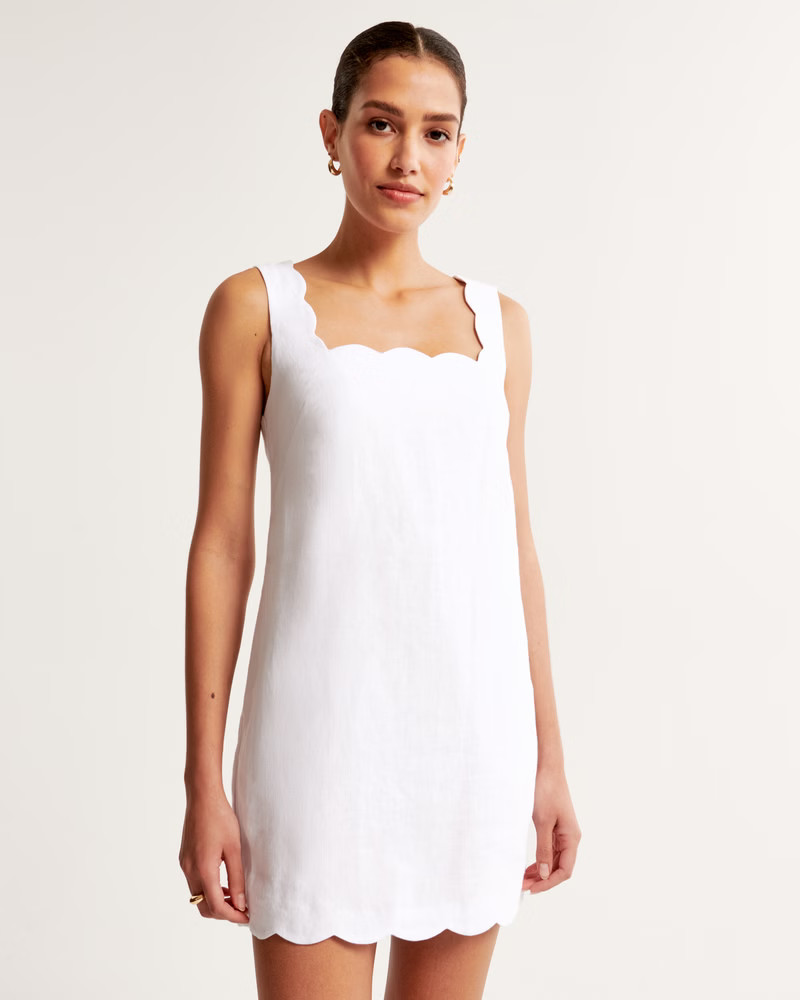 Premium Linen Scalloped Mini Dress | Abercrombie & Fitch (US)
