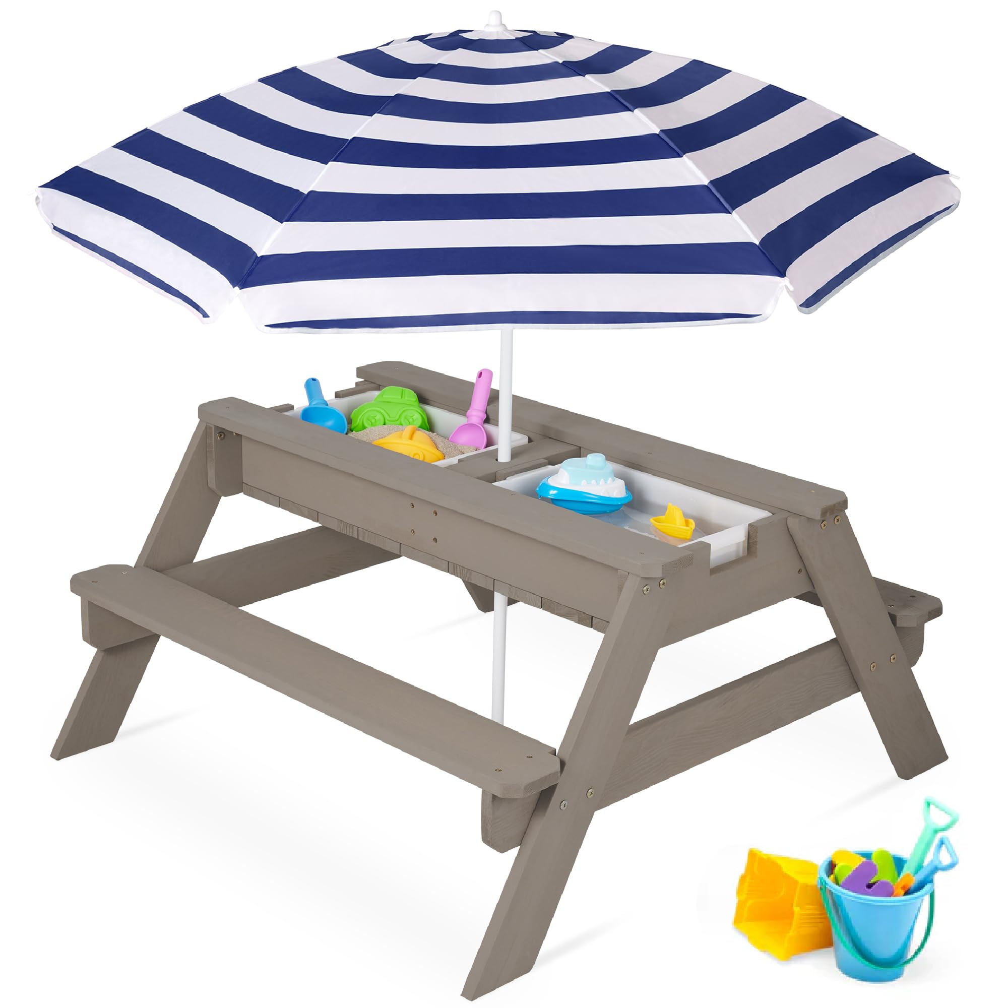 Best Choice Products Kids 3-in-1 Sand & Water Table, Wood Outdoor Convertible Picnic Table w/Umbr... | Amazon (US)