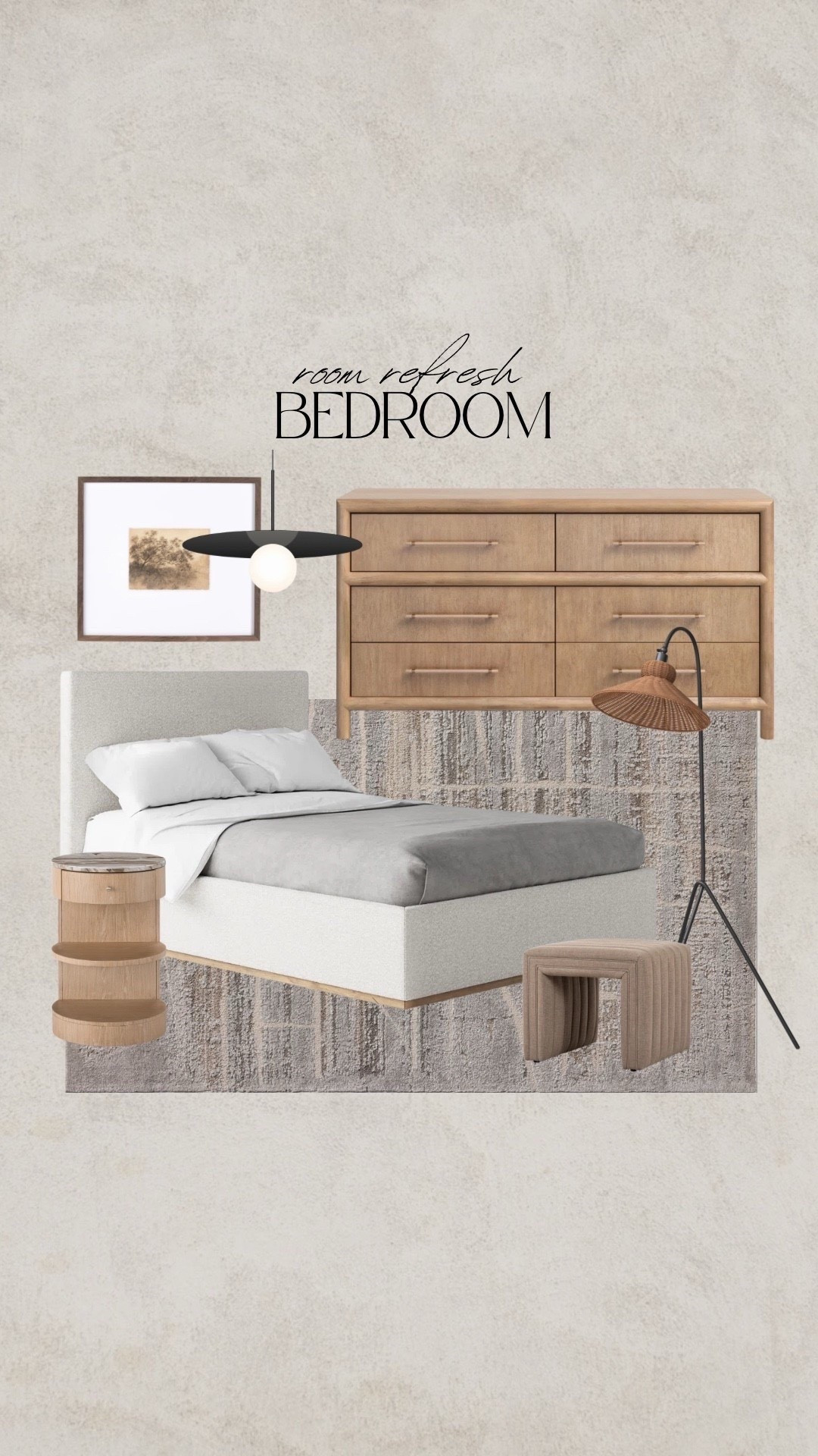 Modern organic bedroom, White oak dresser, white oak nightstand, marble nightstand, striped ottoman, abstract rug, woven floor lamp, rattan floor lamp, black modern pendant light, wall art, boucle bed frame, platform bed frame, white bed frame

#LTKSeasonal #LTKSaleAlert #LTKHome

#LTKHome #LTKSaleAlert #LTKSeasonal