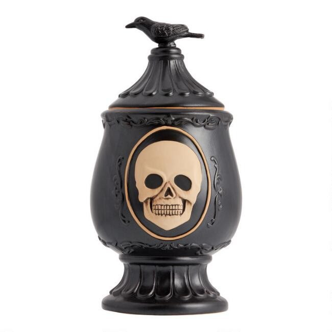 Black Ceramic Embossed Skull Apothecary Cookie Jar | World Market