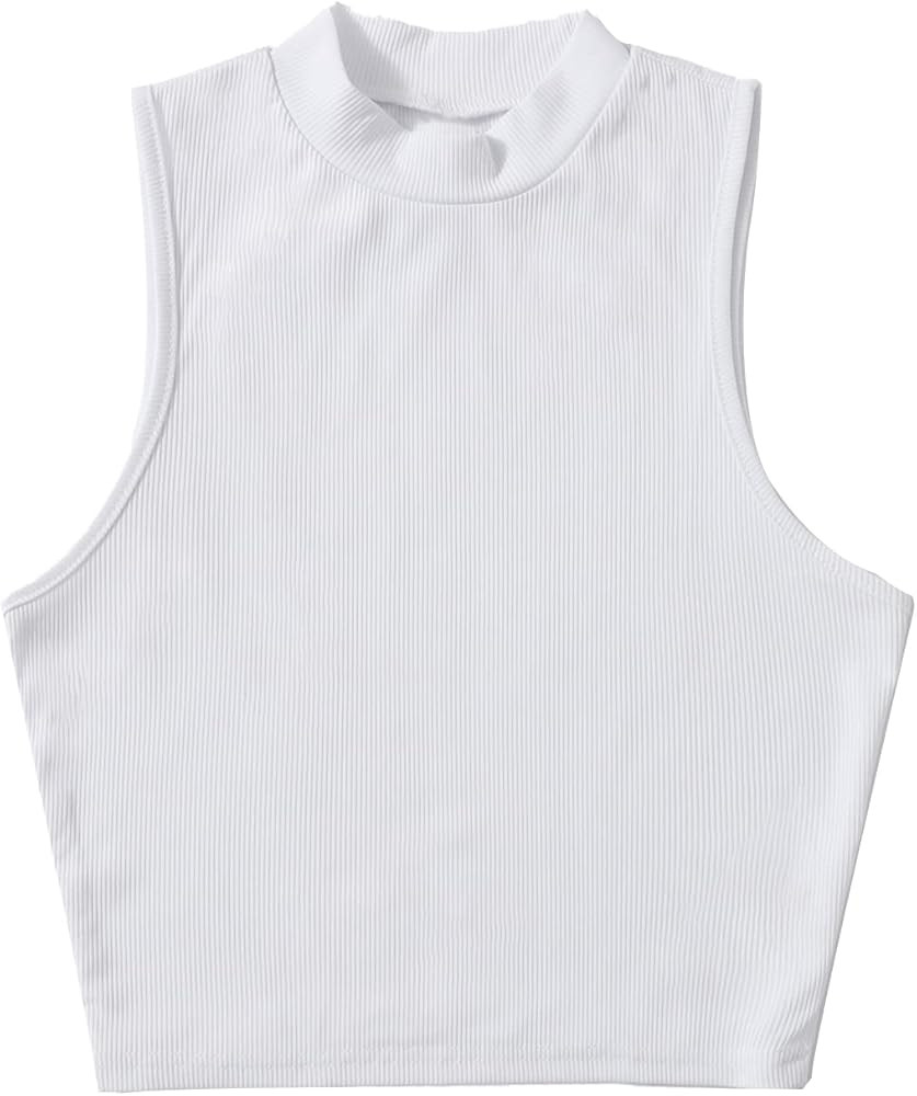 SheIn Women's Sleeveless Mock Neck Rib Knit Crop Tank Top | Amazon (US)