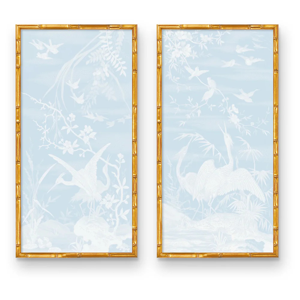 Chinoiserie Vintage Crane Mural Art Print Panel | High End | Urban Garden Prints