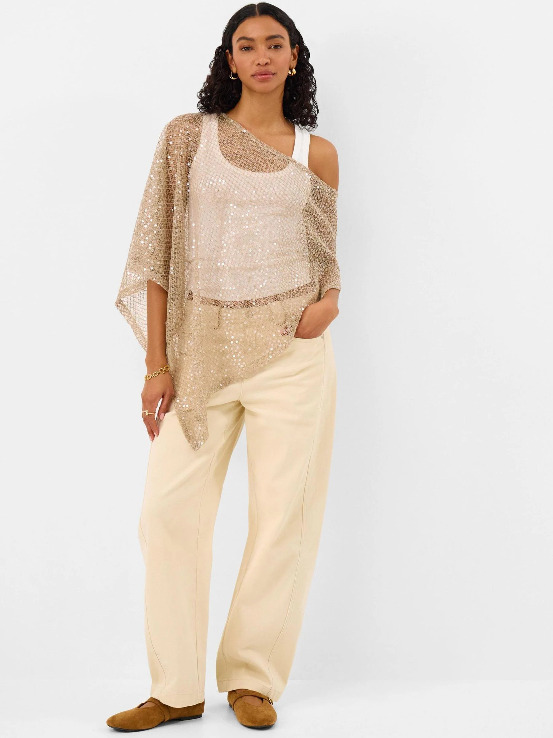 Accessorize Accessorize Cream Sheer Sequin Poncho | Next EU