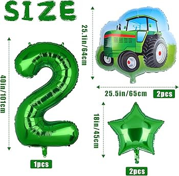 5Pcs Tractor Balloons, Green Tractor Birthday Number Mylar Foil Balloon Farm Theme 2nd Birthday P... | Amazon (US)