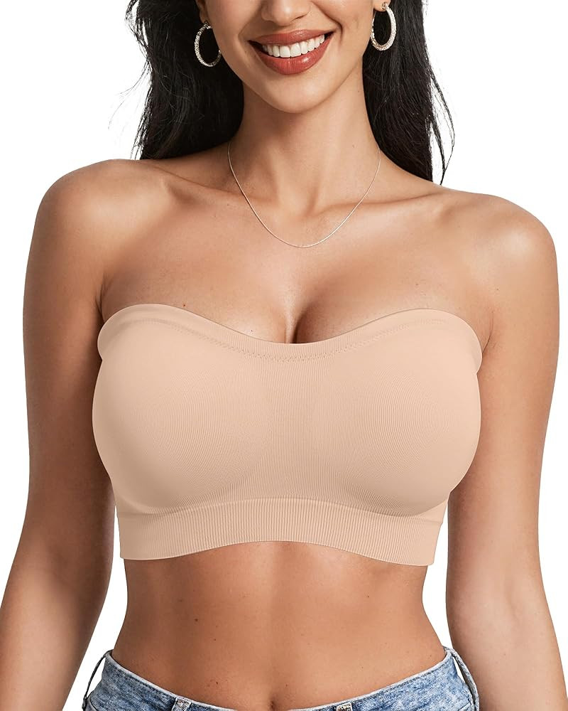 OEAK Strapless Bras for Women Wireless Bandeau Bra Non Slip Push Up Tube Top Seamless Bras Comfor... | Amazon (US)