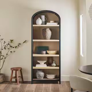 Arched 76 in. Tall Black Wood 5-Shelf Bookcase with Open Front Storage Design | The Home Depot
