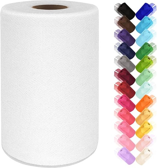 White Tulle Fabric Roll 6 Inch by 100 Yards (300 ft) Tulle Ribbon Sheer Mesh Netting for DIY Tutu... | Amazon (US)