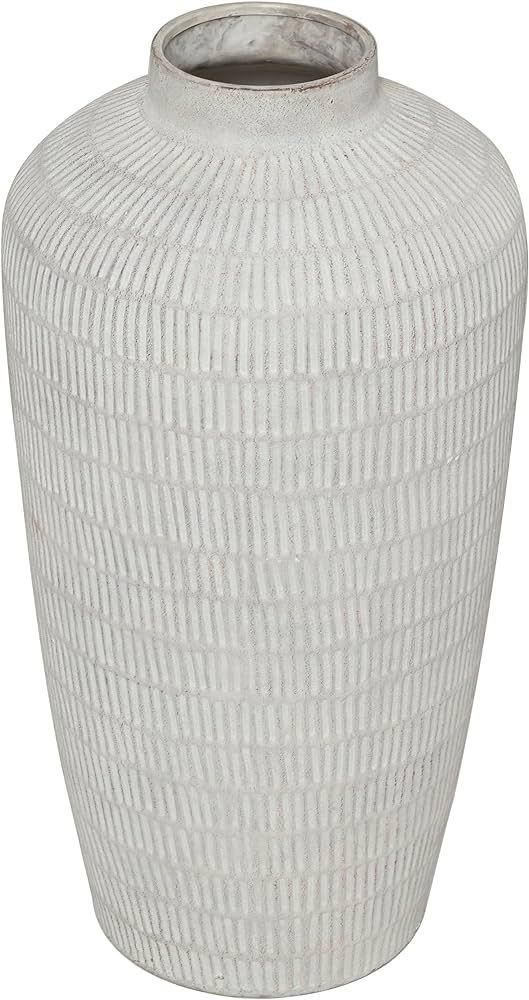 Deco 79 Ceramic Textured Vase with Linear Pattern, 12" x 12" x 23", Cream | Amazon (US)
