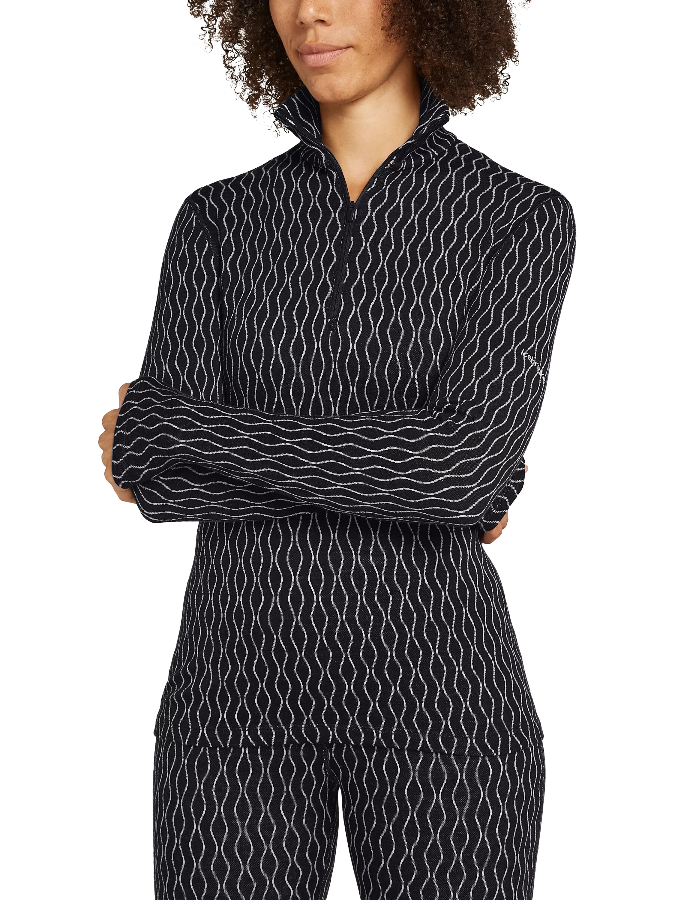 Icebreaker Women's Merino 260 Vertex Long Sleeve Crew Base Layer Top, Black/Snow/J | John Lewis (UK)