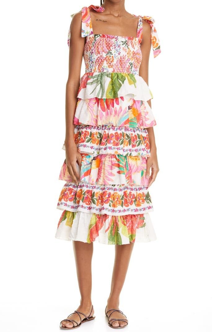 Mix Print Smocked Tiered Cotton Dress - Farm Rio - Maui | Nordstrom