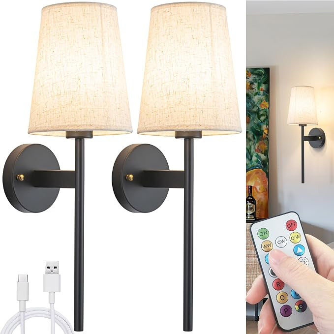 Battery Operated Wall Sconces Set of 2, Wireless Wall Sconce with Remote, Battery Operated Wall L... | Amazon (US)