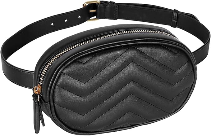 Geestock Fanny Packs for Women Fashionable, Black Leather Waist Bags Waterproof Belt Bag Stylish ... | Amazon (US)