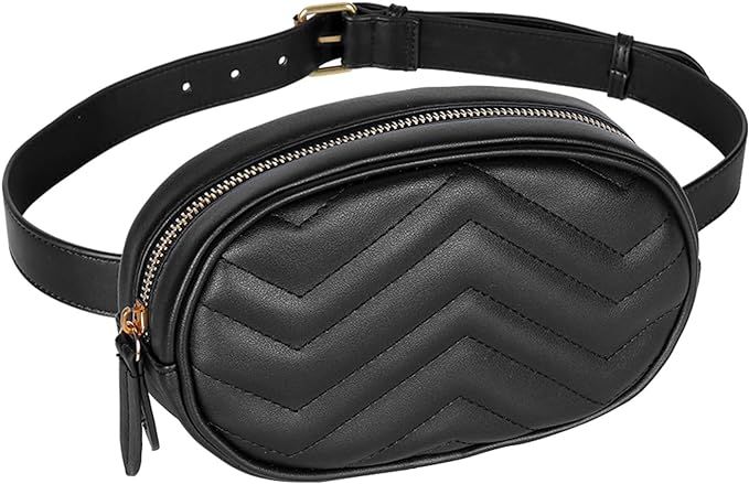 Geestock Fanny Packs for Women Fashionable, Black Leather Waist Bags Waterproof Belt Bag Stylish ... | Amazon (US)