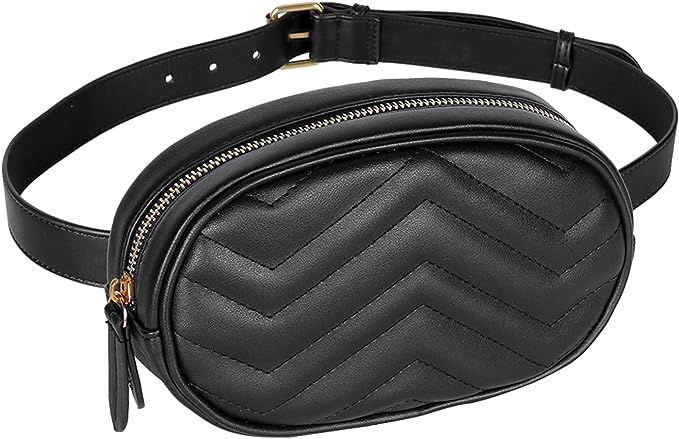 Geestock Fanny Packs for Women Fashionable, Black Leather Waist Bags Waterproof Belt Bag Stylish ... | Amazon (US)