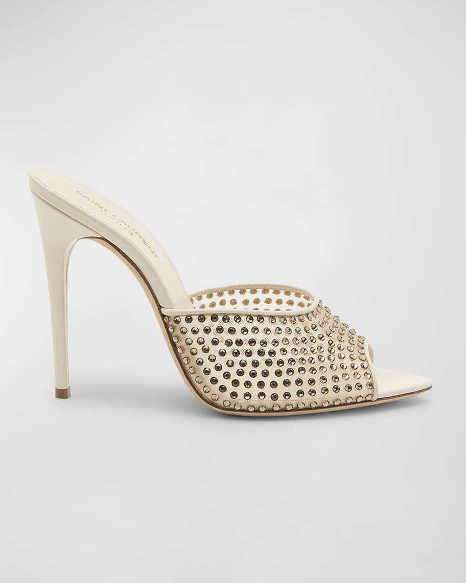 Saint Laurent Gippy Crystal Mesh Stiletto Mules | Neiman Marcus