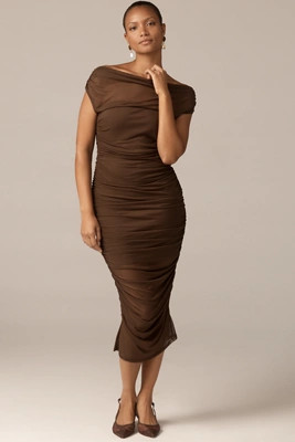 By Anthropologie Off-Shoulder Mesh Slim Midi Dress | Anthropologie (US)