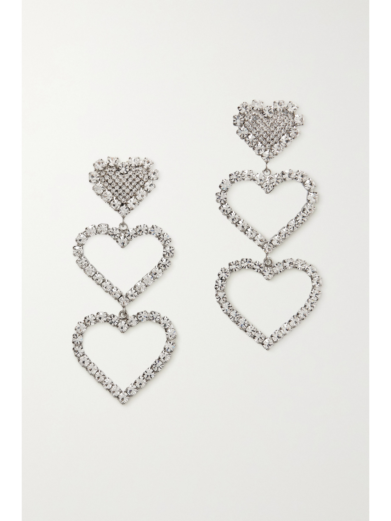 Alessandra Rich - Three Hearts Silver-tone Crystal Clip Earrings - One size | NET-A-PORTER (US)