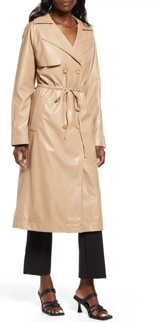 Open Edit Faux Leather Trench Coat | Nordstrom | Nordstrom