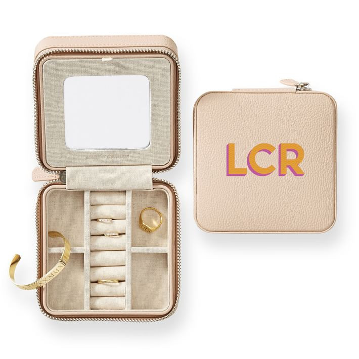 Small Travel Jewelry Case, Solid, Blush, Printed | Mark and Graham