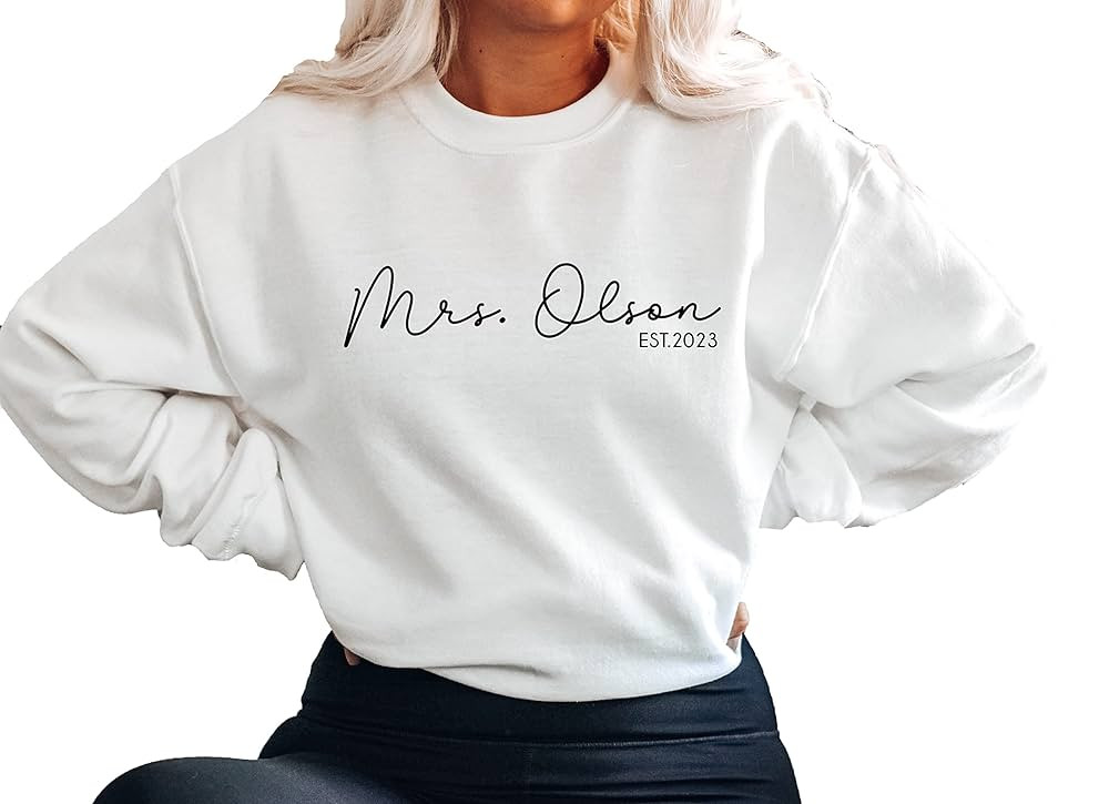 Mrs Sweatshirt - Custom Mrs Sweatshirt - New Mrs - Honeymoon Pajamas - Wedding Gift - Future Mrs. Gift | Amazon (US)