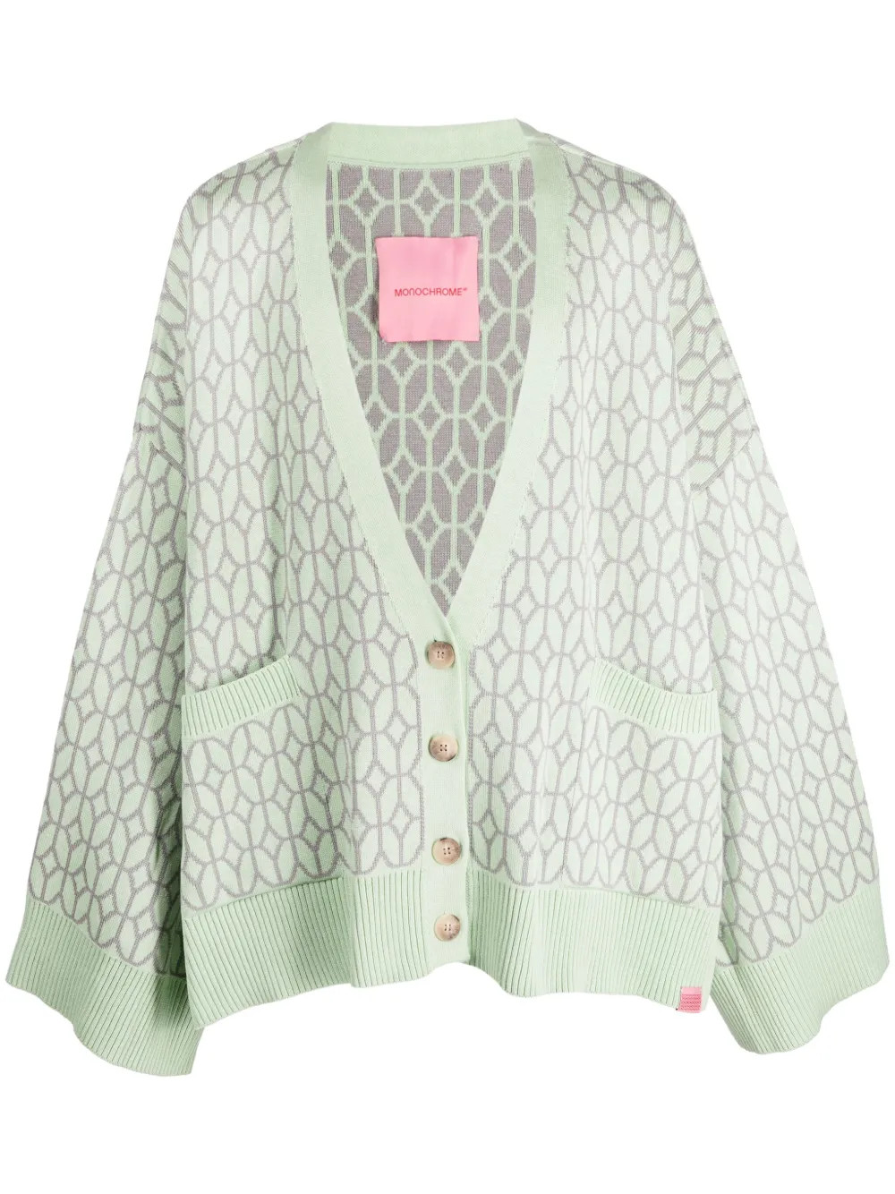 MONOCHROME patterned-intarsia V-neck Cardigan | Green | FARFETCH LV | Farfetch Global