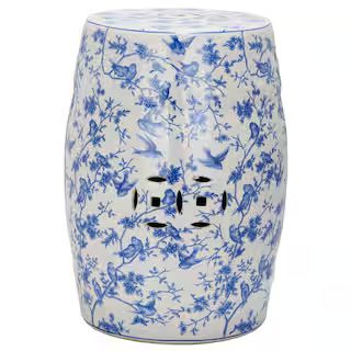 Blue Bird Pattern Ceramic Garden Stool | The Home Depot